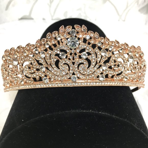 Bridal Headpiece - Tiara Crown  -  Rose Gold with crystals & CZ Crown EUC main image 16
